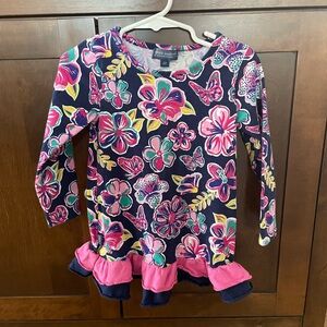 Simply Southern toddler ruffle dress in a floral and butterfly print 2T